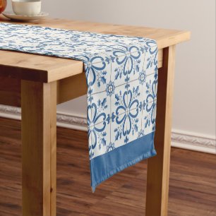 Christmas holly leaves and flowers petals tiles short table runner