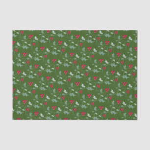 Christmas holly leaves and red berries green red tissue paper