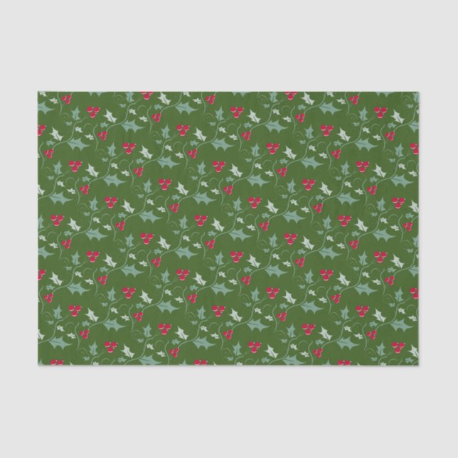 Christmas holly leaves and red berries green red tissue paper (Front)