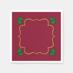 Christmas Holly Leaves and Red Berries Napkin