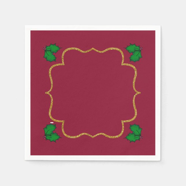 Christmas Holly Leaves and Red Berries Napkin (Front)