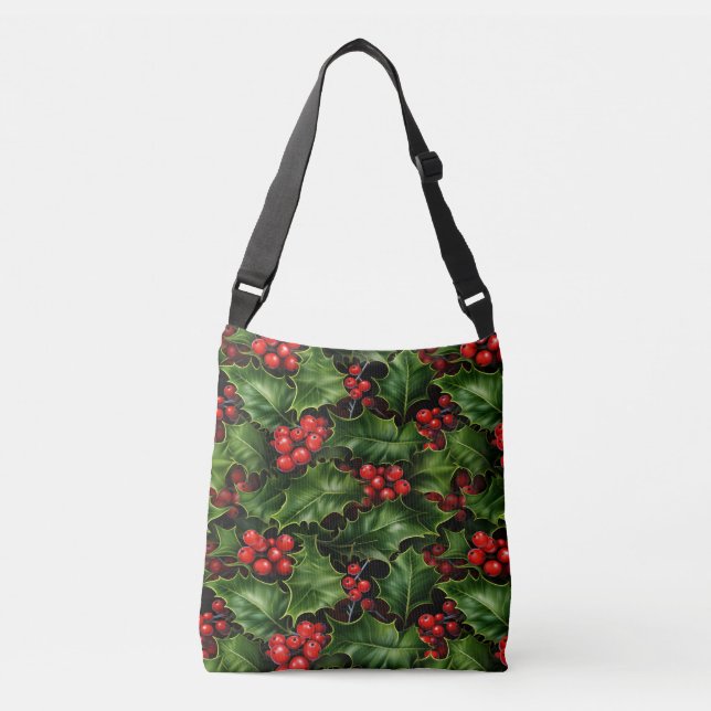 Christmas Holly Leaves And Red Berries Pattern Crossbody Bag (Front)