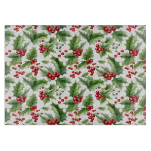 Christmas Holly Leaves And Red Berries Seamless Cutting Board