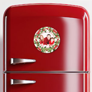 Christmas Holly Leaves & Berries Custom Photo Magnet