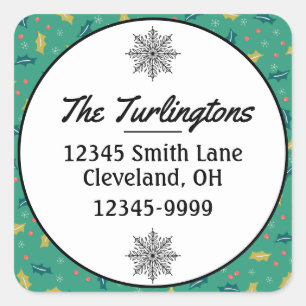 Christmas Holly Leaves & Berries Return Address Square Sticker