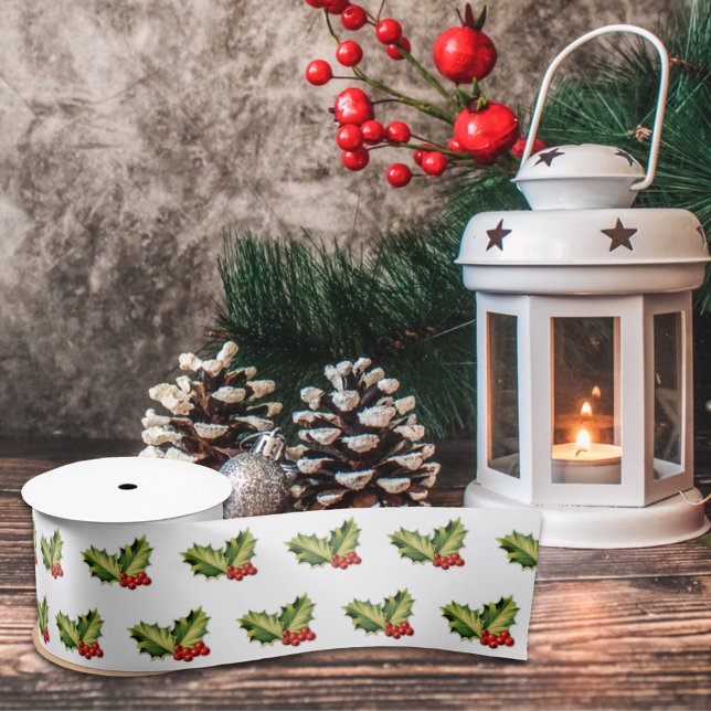 Christmas Holly Leaves & Berries Satin Ribbon (Creator Uploaded)