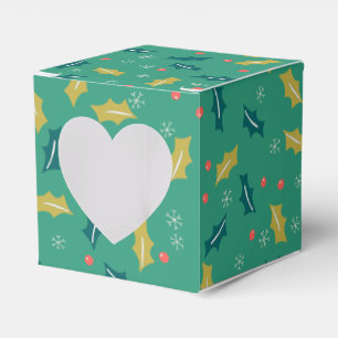 Christmas Holly Leaves & Berries w/ Snowflakes Favour Box