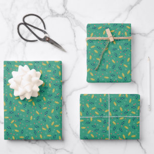 Christmas Holly Leaves & Berries w/ Snowflakes Wrapping Paper Sheet