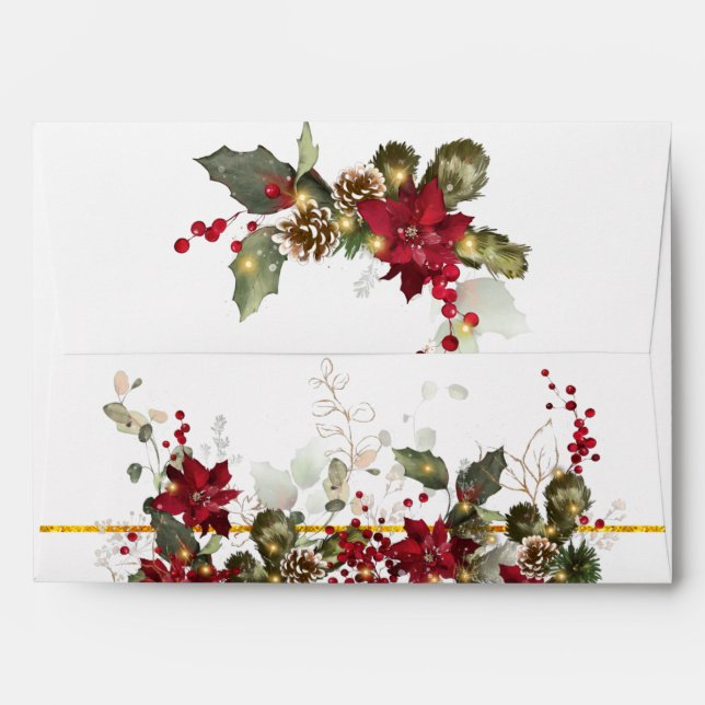 Christmas Holly Leaves Faux Gold Envelope (Back (Top Flap))