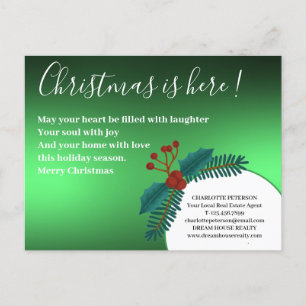 Christmas Holly Leaves Real Estate  Holiday Postcard