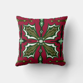 Christmas Holly Leaves Red and Green Cushion