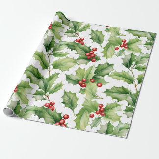 Christmas Holly Leaves Wrapping Paper