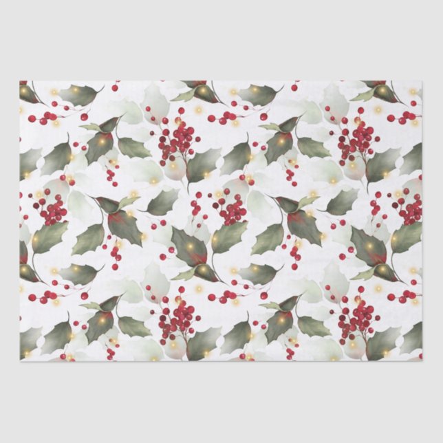 Christmas Holly Light Garland Tissue Paper (Front)