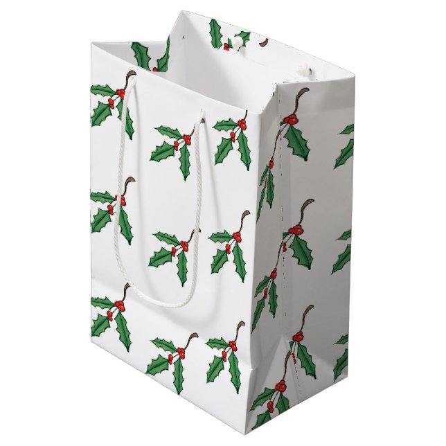 Christmas Holly  Medium Gift Bag (Front Angled)