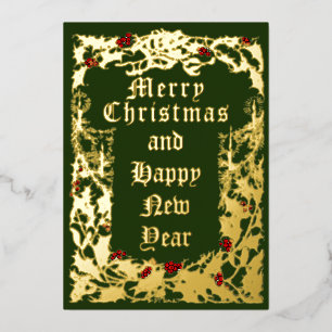 Christmas Holly & Mistletoe Border Foil Holiday Card
