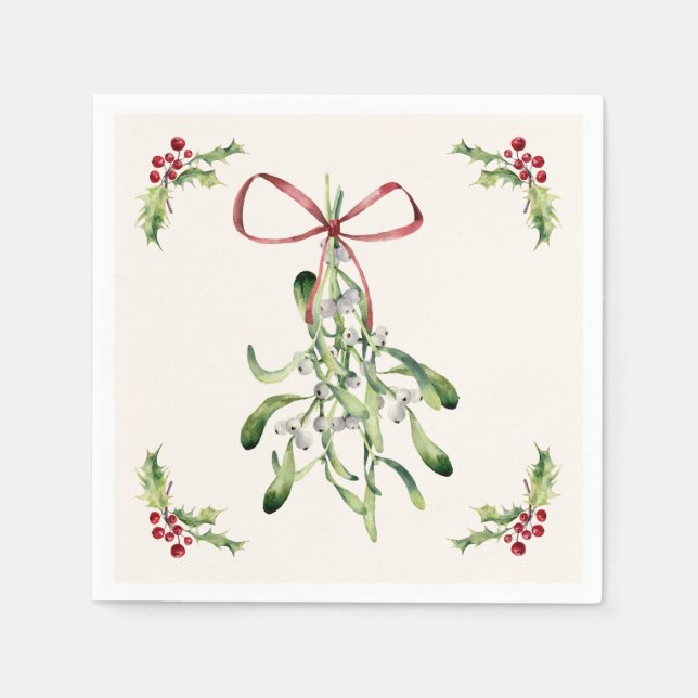 Christmas holly, mistletoe napkin (Front)