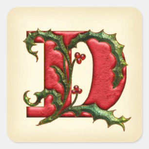 Christmas Holly Monogram D Envelope Seals