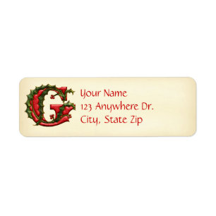 Christmas Holly Monogram G Return Address Label