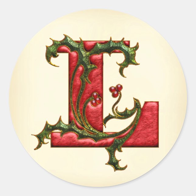Christmas Holly Monogram L Envelope Seals (Front)