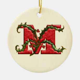 Christmas Holly Monogram M Ceramic Tree Decoration