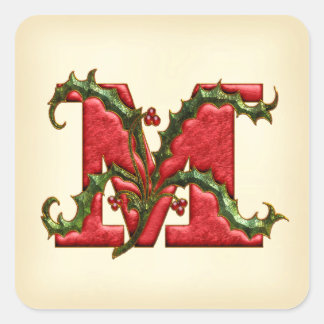 Christmas Holly Monogram M Envelope Seals