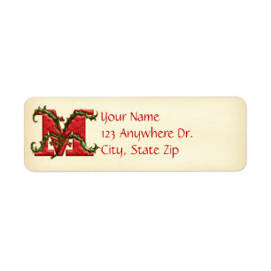 Christmas Holly Monogram M Return Address Label