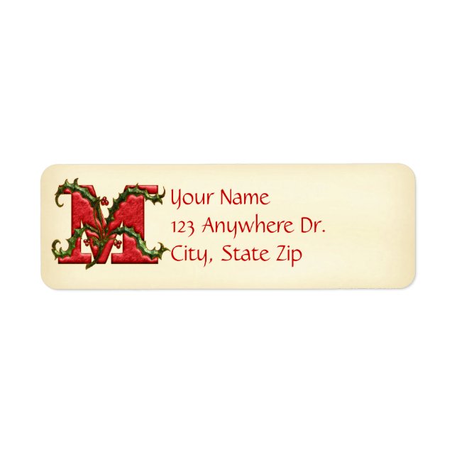 Christmas Holly Monogram M Return Address Label (Front)