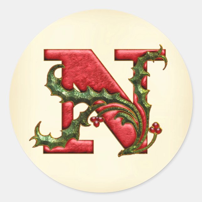 Christmas Holly Monogram N Envelope Seals (Front)
