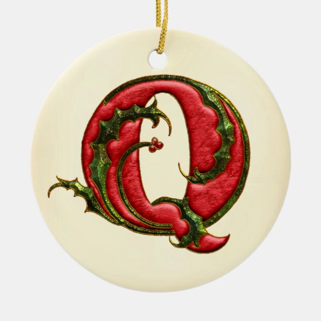 Christmas Holly Monogram Q Ceramic Ornament (Front)
