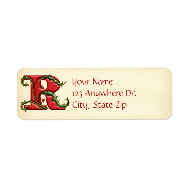 Christmas Holly Monogram R Return Address Label (Front)