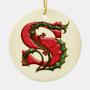 Christmas Holly Monogram S Ceramic Ornament