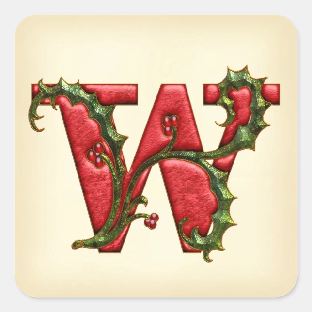 Christmas Holly Monogram W Envelope Seals (Front)