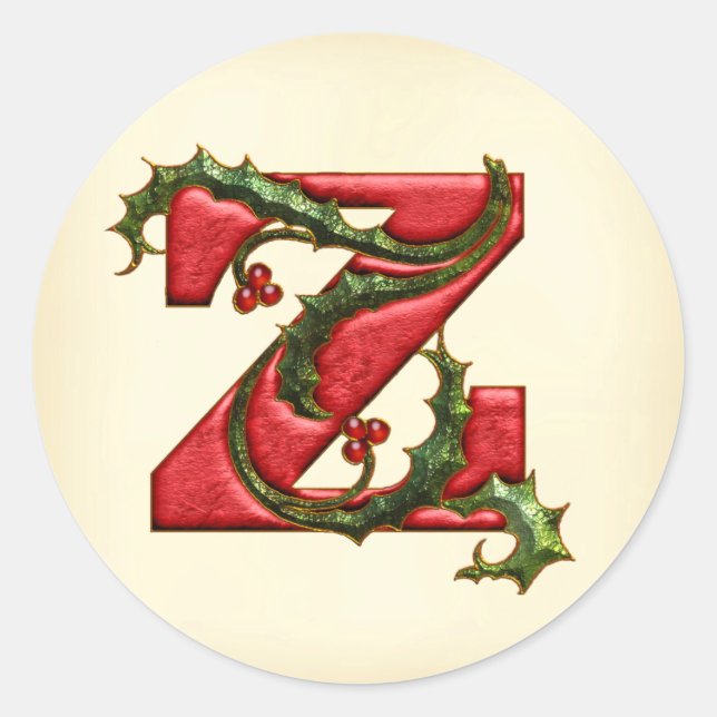 Christmas Holly Monogram Z Envelope Seals (Front)