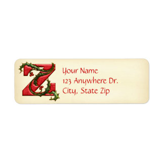 Christmas Holly Monogram Z Return Address Label