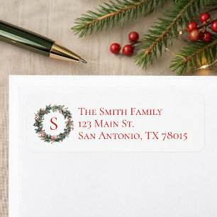 Christmas Holly Monogrammed Holiday Address Return Address Label
