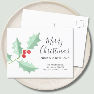 Christmas Holly Moving Announcement Postcard