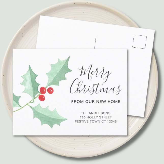Christmas Holly Moving  Announcement Postcard (Creator Uploaded)