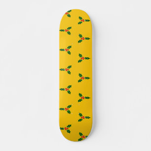 Christmas holly on orange skateboard