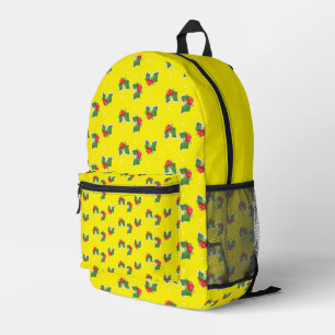 Christmas holly on yellow printed backpack
