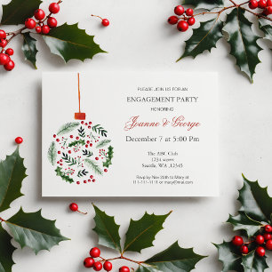 Christmas Holly Ornament Winter Engagement Party Invitation