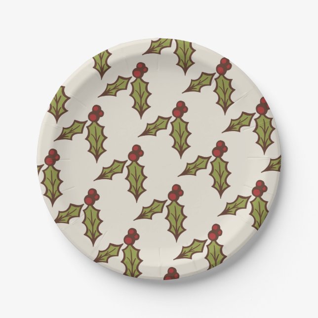 Christmas Holly Paper Plates (Front)