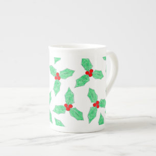 Christmas holly pattern bone china mug