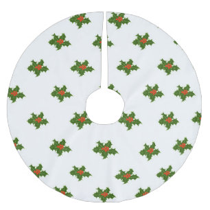 Christmas Holly Pattern Brushed Polyester Tree Skirt