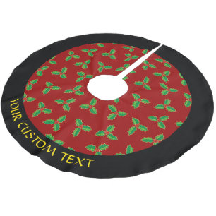 Christmas Holly Pattern Brushed Polyester Tree Skirt