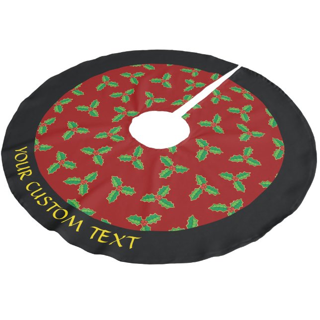 Christmas Holly Pattern Brushed Polyester Tree Skirt (Angled)