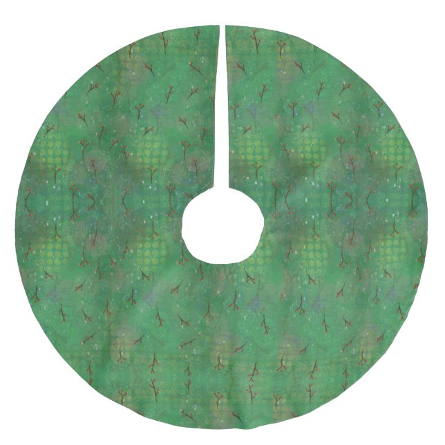 Christmas Holly Pattern Brushed Polyester Tree Skirt (Front)