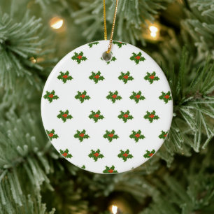 Christmas Holly Pattern Ceramic Ornament