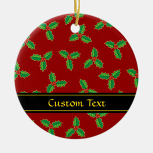 Christmas Holly Pattern Ceramic Ornament