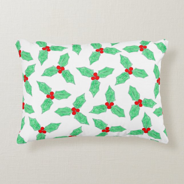 Christmas holly pattern decorative cushion (Front)