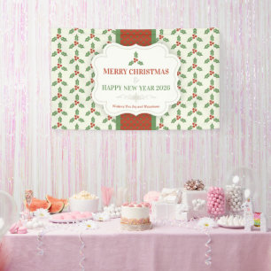 Christmas Holly Pattern Green Holly Red Berries Banner